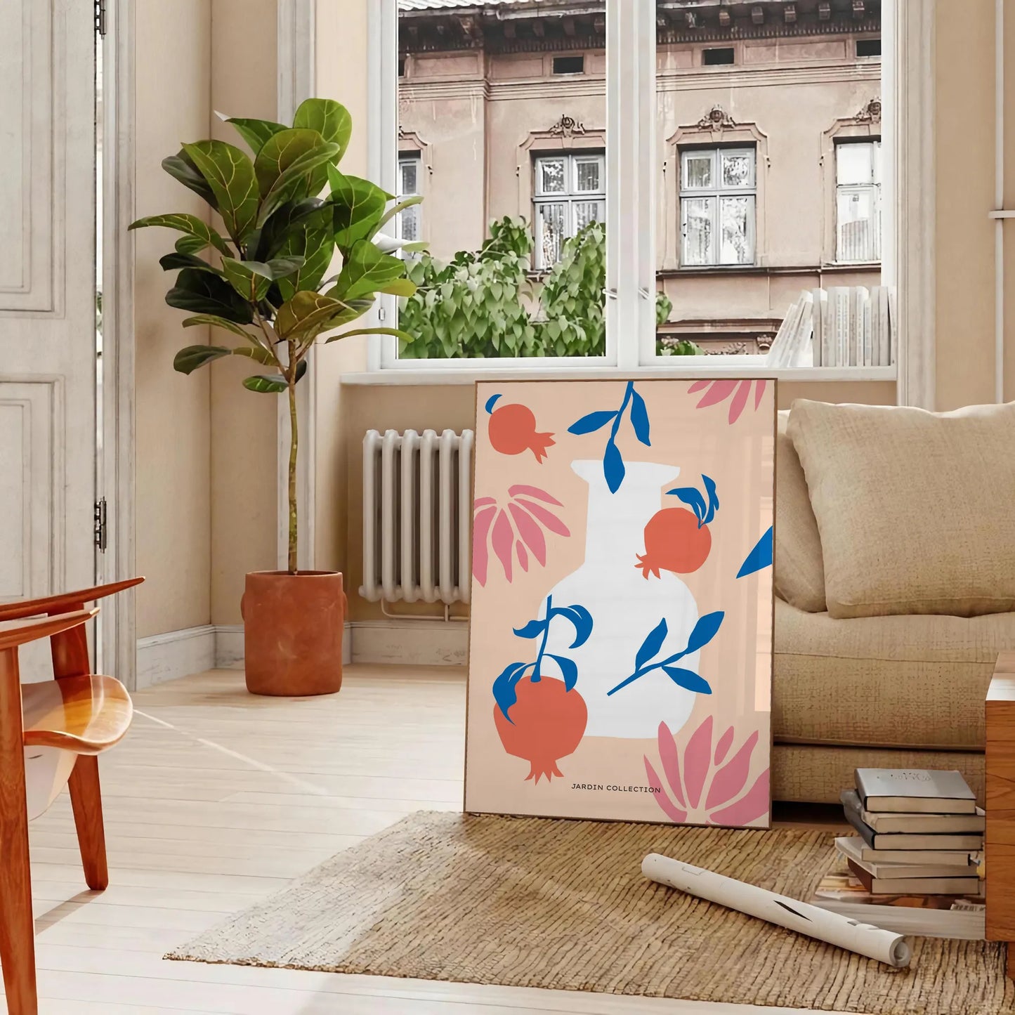 space stunning botanical poster vibrant orange blue hues artwork perfect touch nature room gift print available various sizes A4 cm A0 wall elegant botan